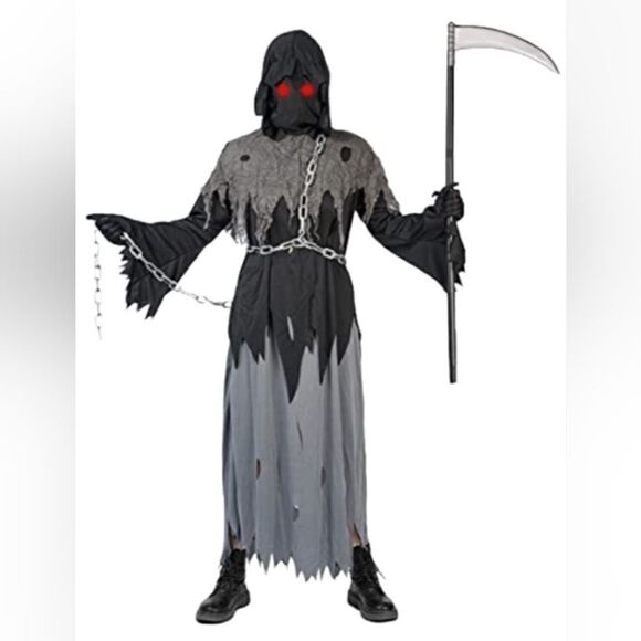 Grim Reaper Halloween Costume with Glowing Eyes Boys Size Large - Picture 1 of 10